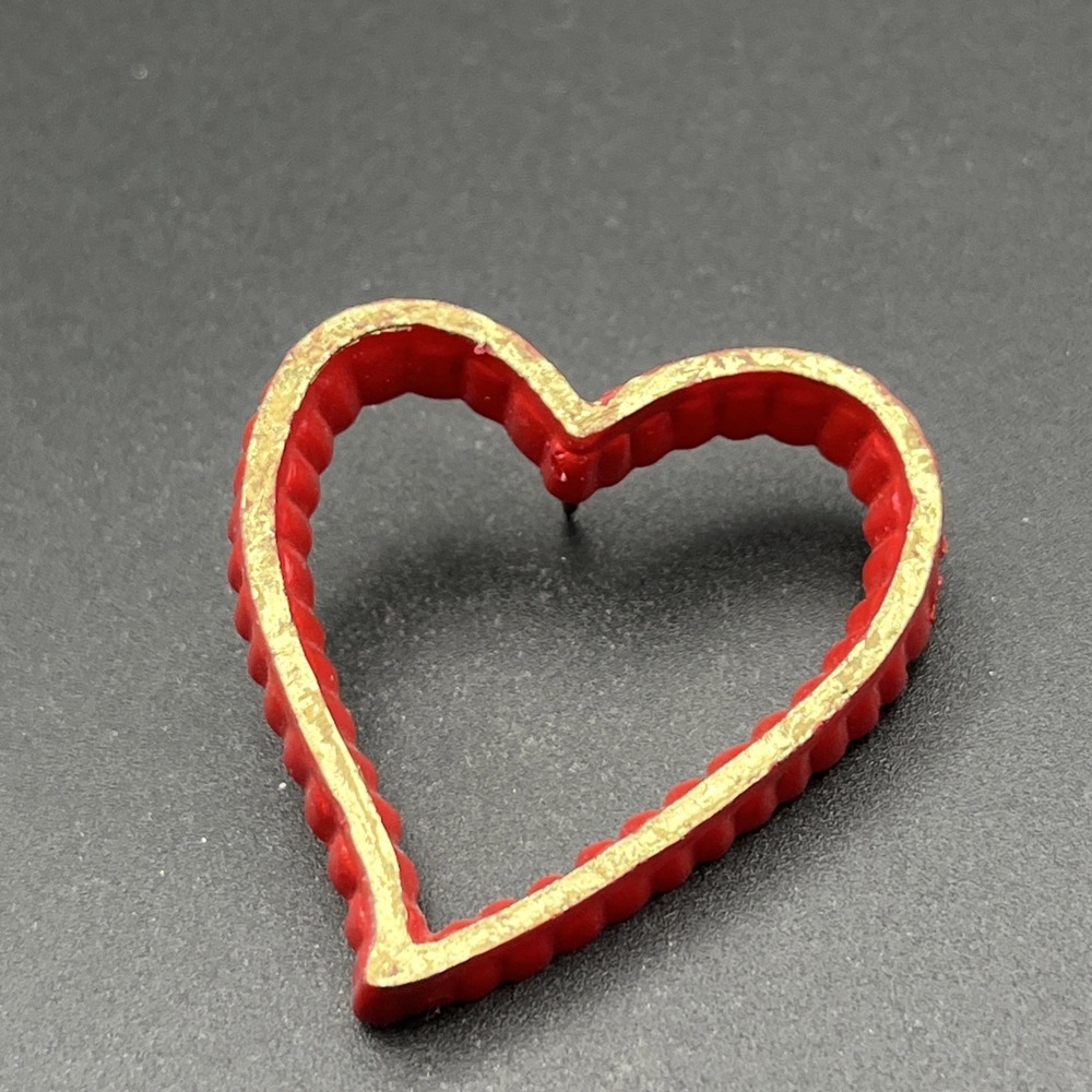Plastic Red Heart Gold Tone Border Lapel Hat Pin